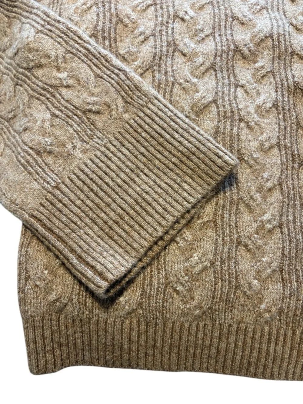 J. Crew Cable Knit Sweater with Buttons in Supersoft Yarn XL Camel Wool Blend
